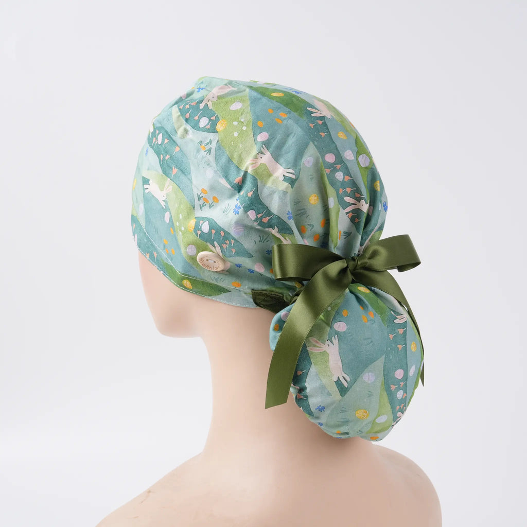 Easter Bunny Ponytail Scrub Cap