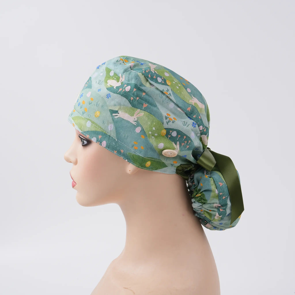 Easter Bunny Ponytail Scrub Cap
