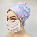 Blue Pink Flamingo Bouffant Scrub Cap