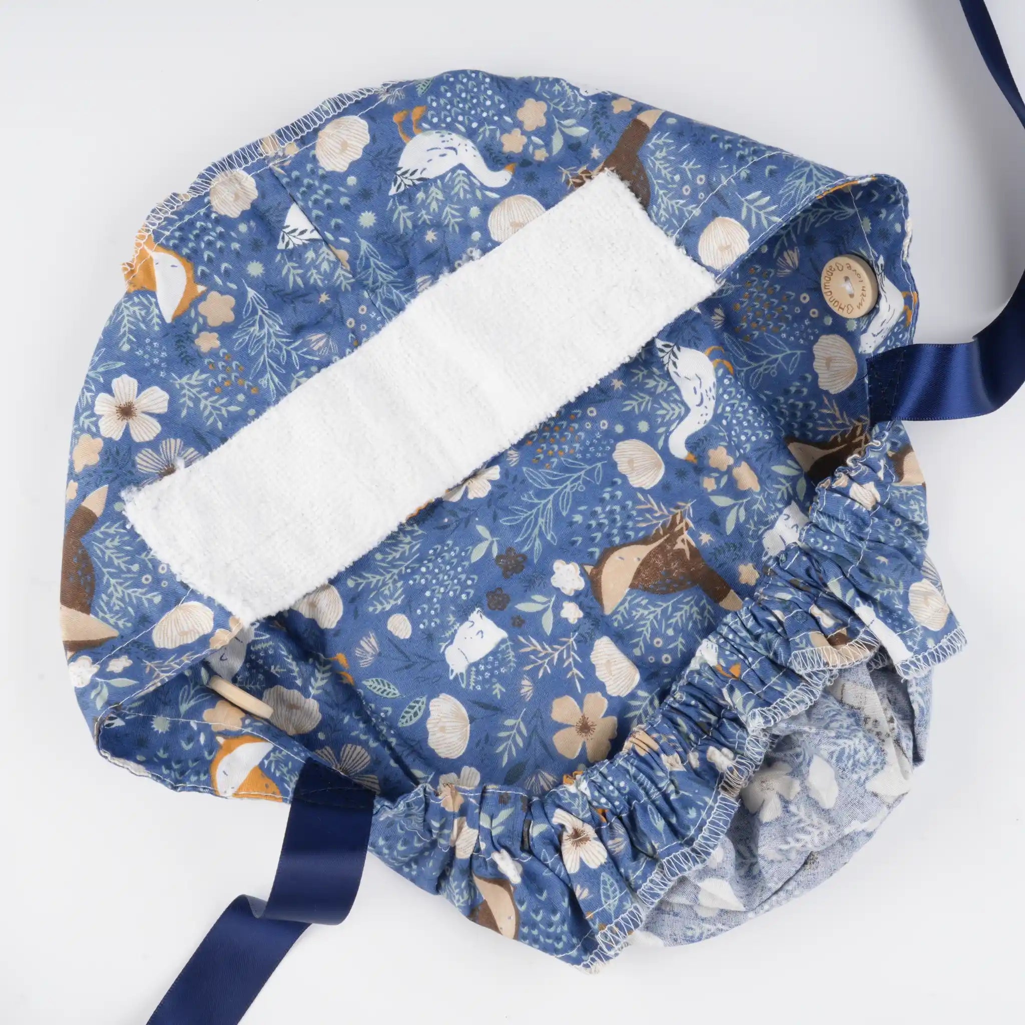 Floral & Animals Navy Ponytail Scrub Cap