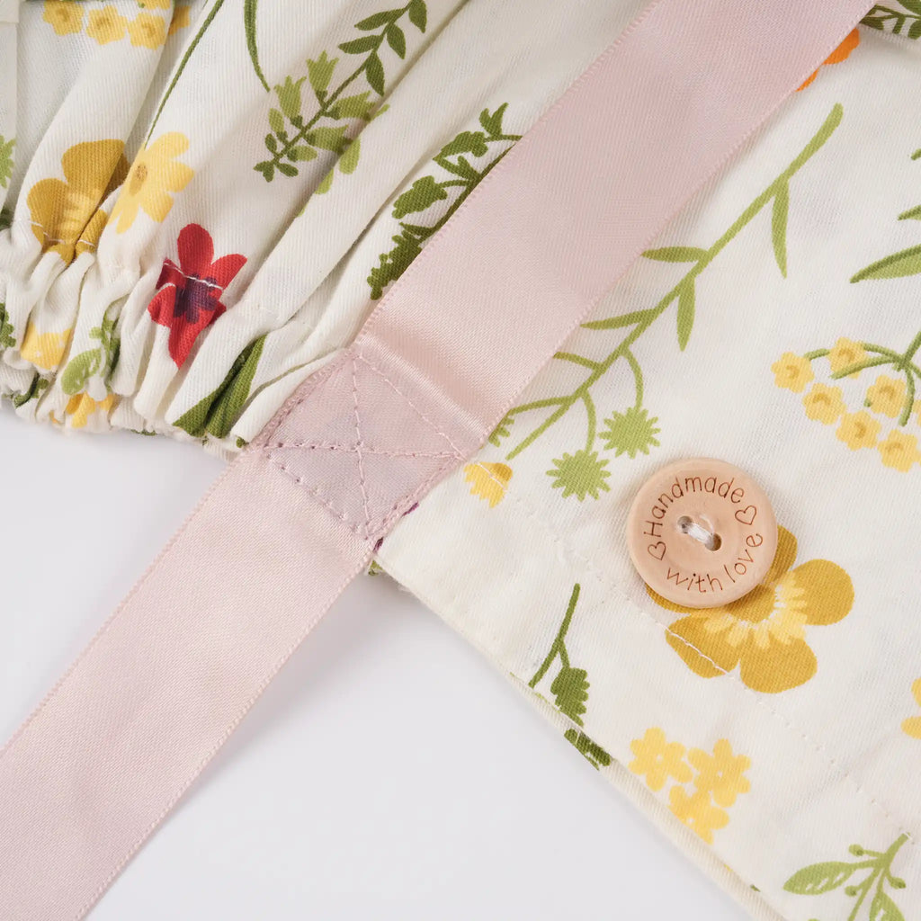 Beige Floral Ponytail Scrub Cap