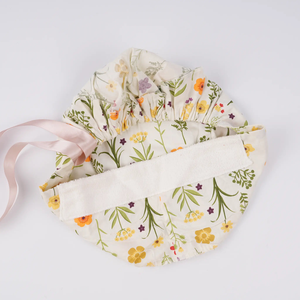 Beige Floral Ponytail Scrub Cap
