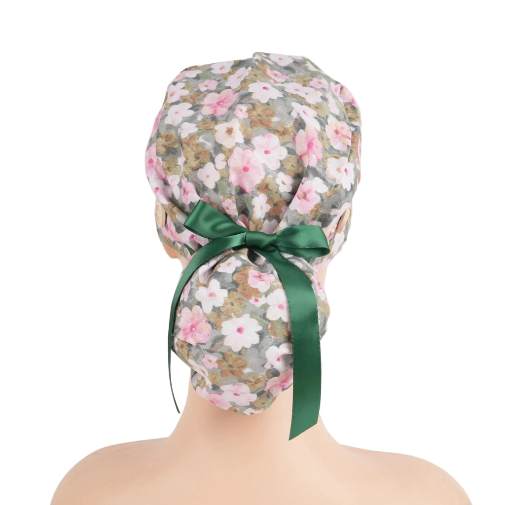 Flowers Ponytail Scrub Cap