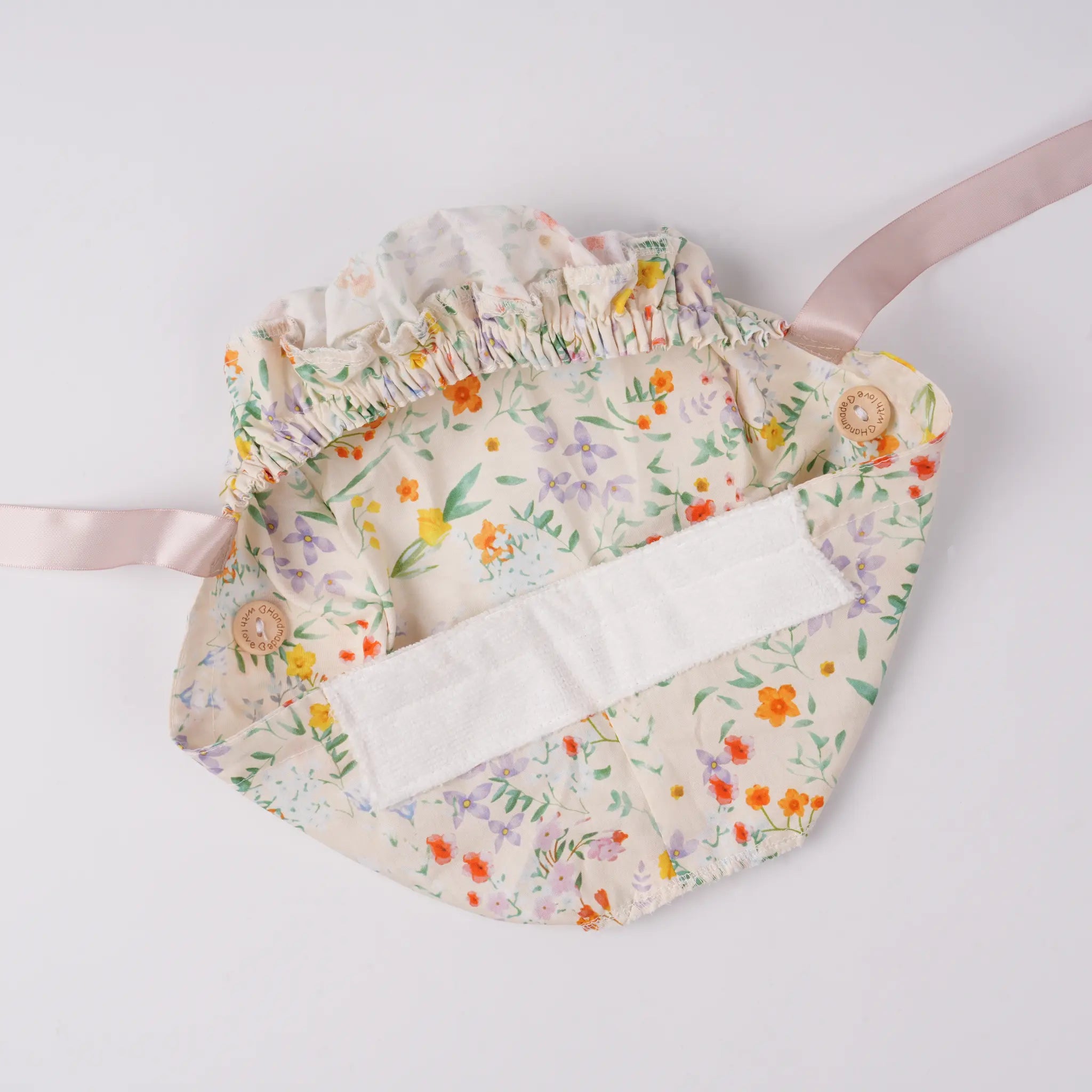 Beige Cottagecore Floral Ponytail Scrub Cap