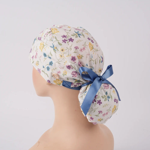 Cottagecore Floral Ponytail Scrub Cap