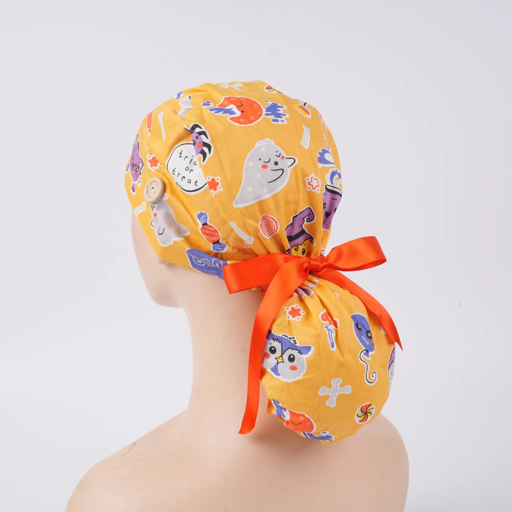Boo Ghost Ponytail Scrub Cap