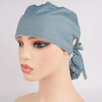 Solid Gray Blue Ponytail Scrub Cap