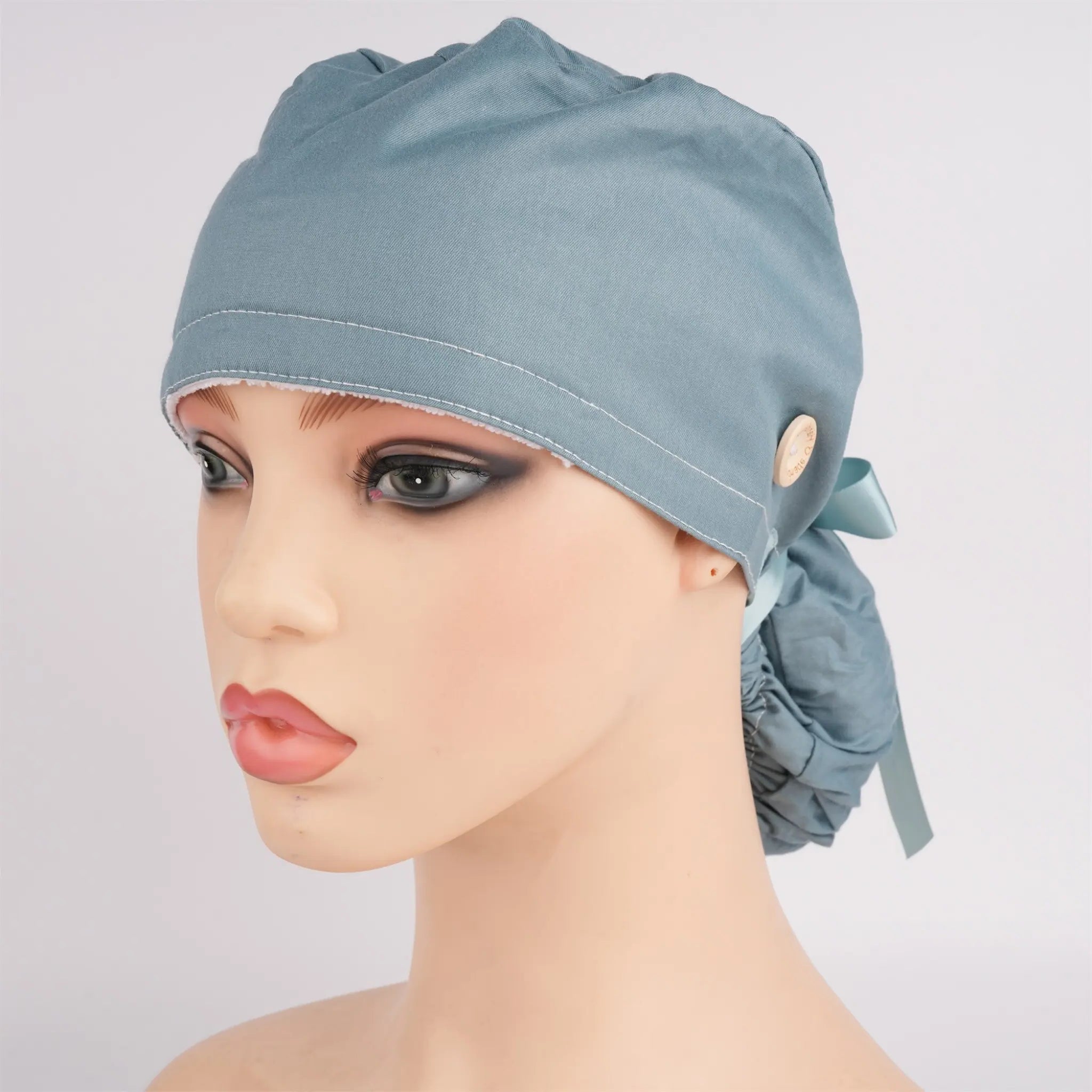 Solid Gray Blue Ponytail Scrub Cap