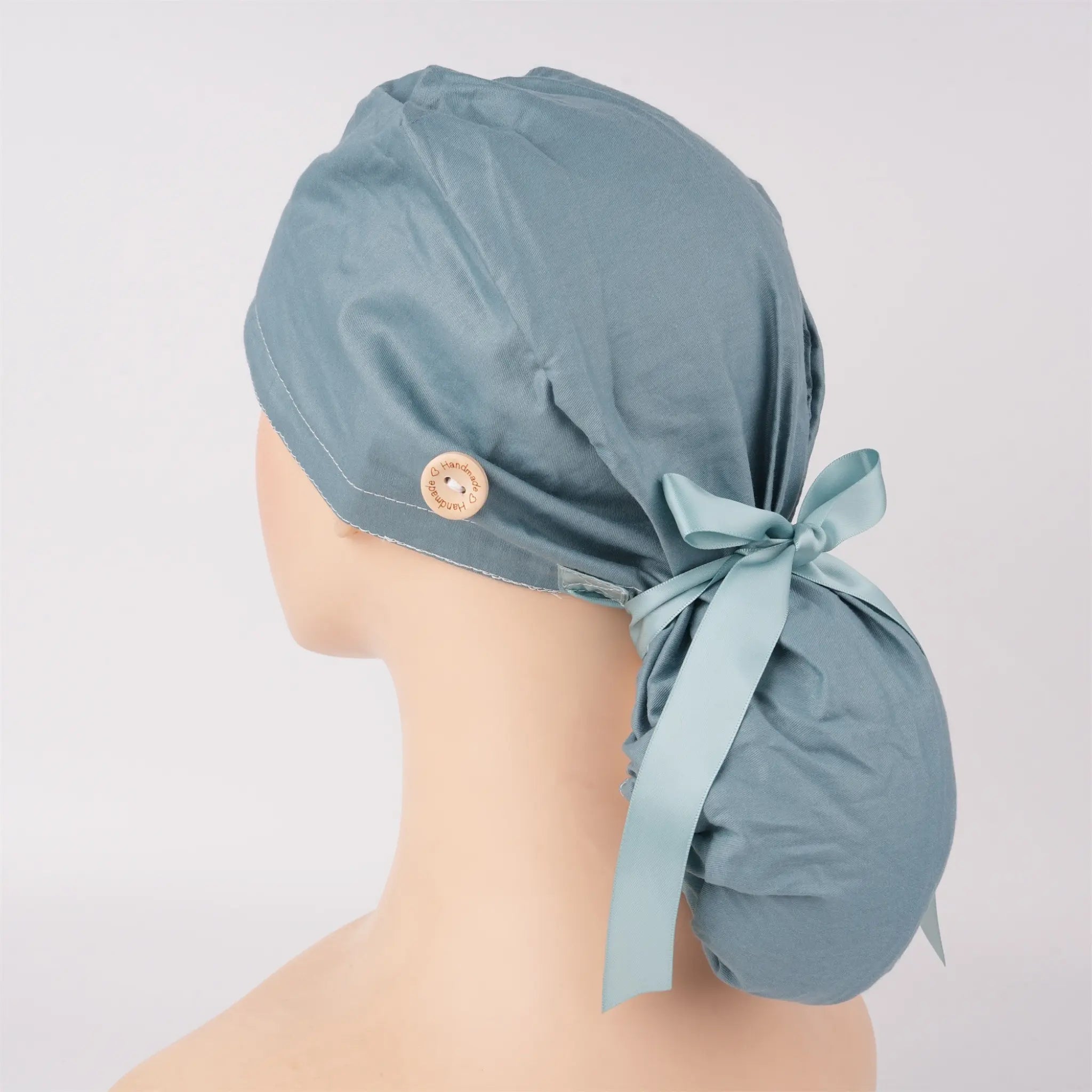 Solid Gray Blue Ponytail Scrub Cap