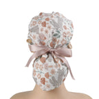 Gray Bunny & Floral Ponytail Scrub Cap