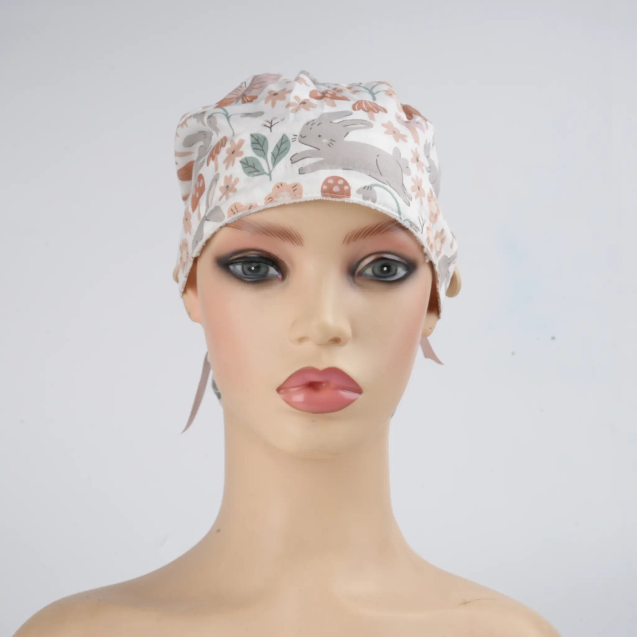 Gray Bunny & Floral Ponytail Scrub Cap