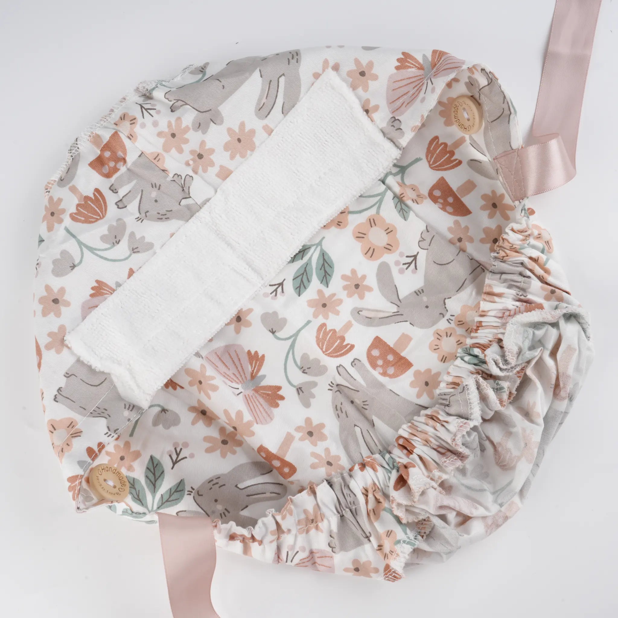 Gray Bunny & Floral Ponytail Scrub Cap