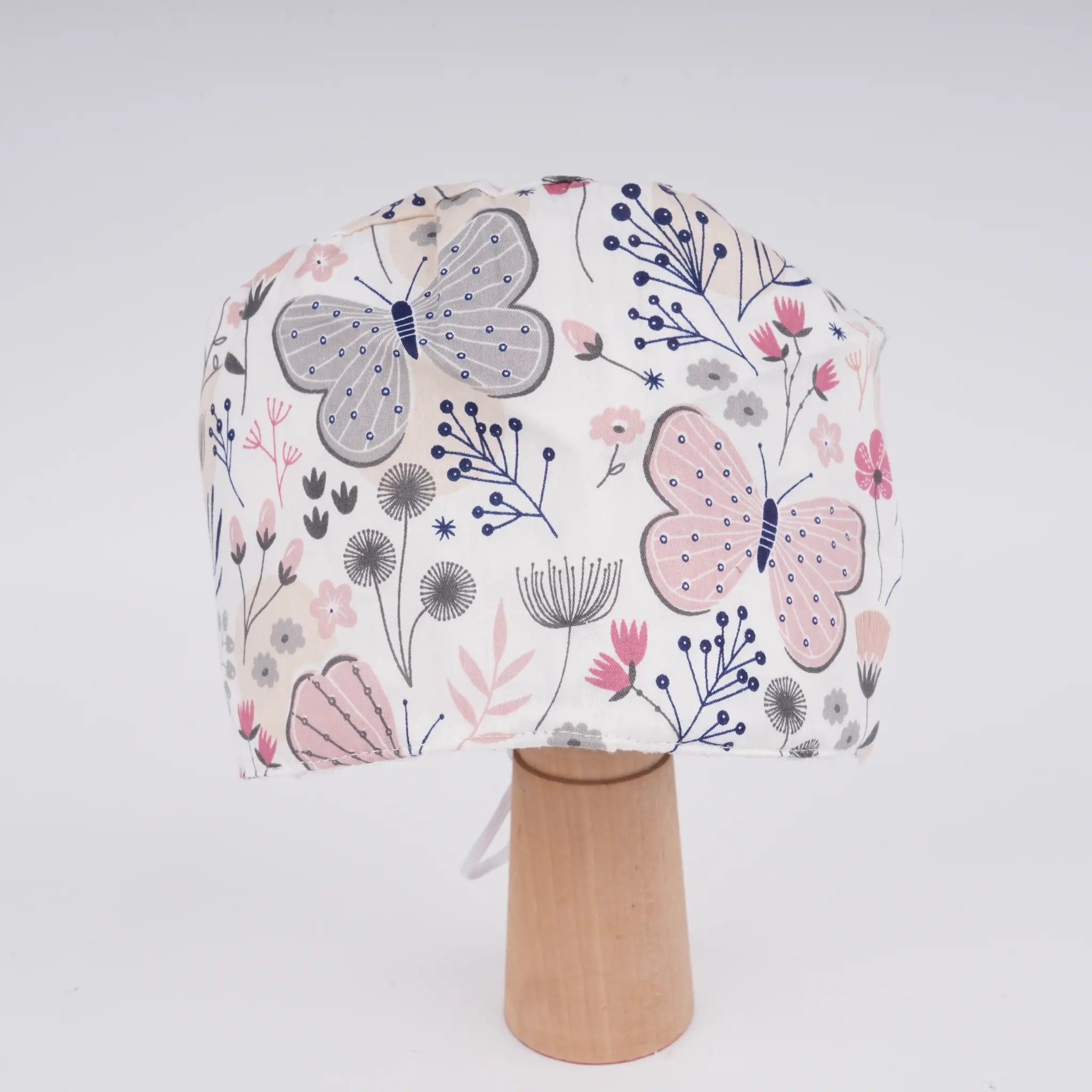Pink Gray Butterfly Euro Scrub Cap