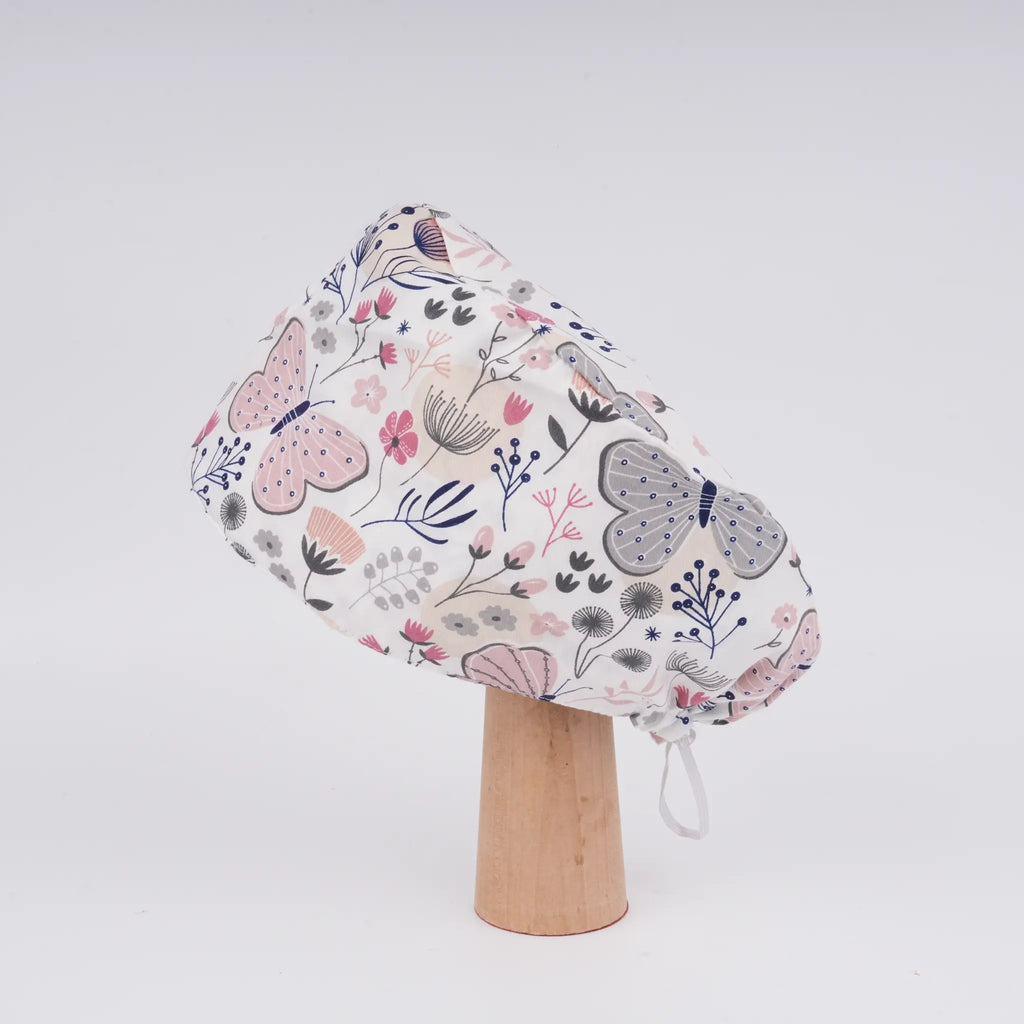 Pink Gray Butterfly Euro Scrub Cap