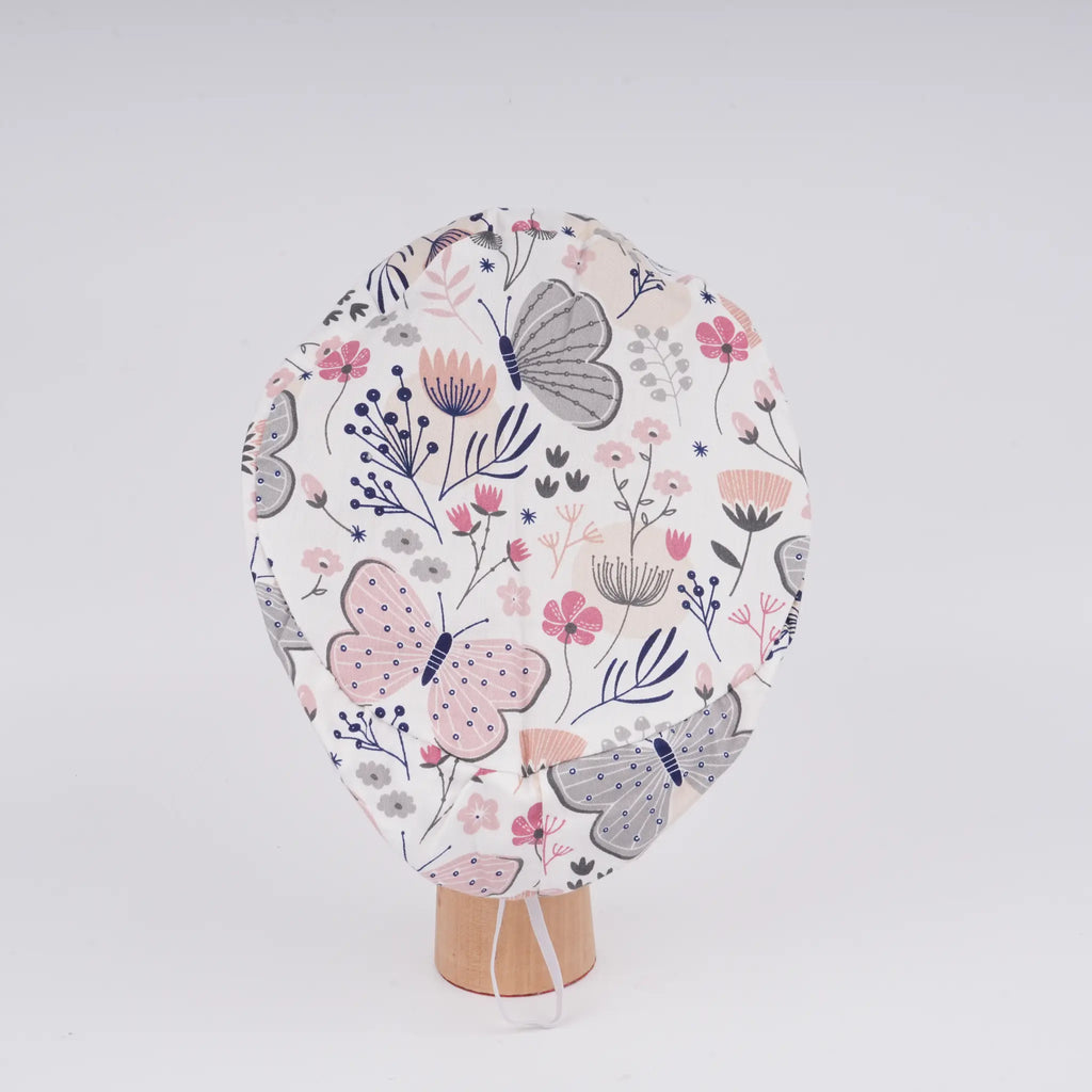 Pink Gray Butterfly Euro Scrub Cap