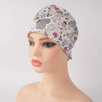 Pink Gray Butterfly Tie Back Scrub Cap