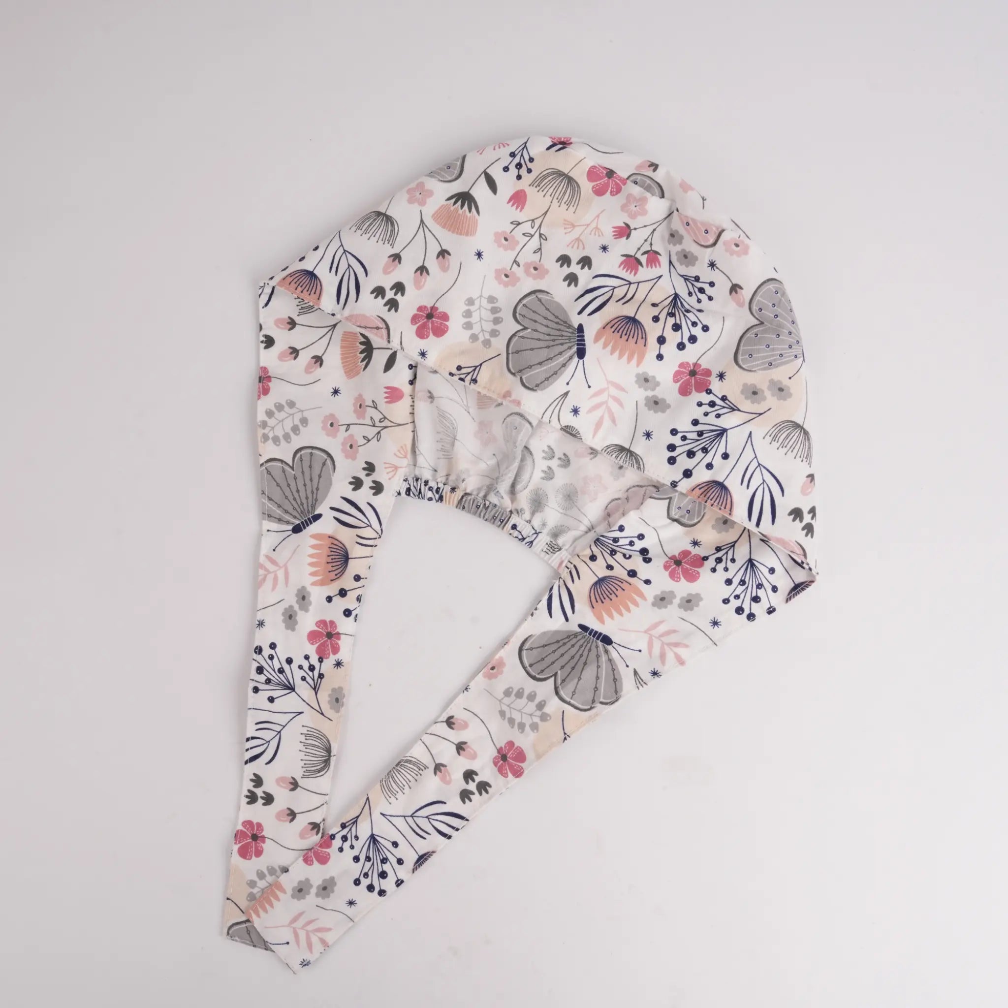 Pink Gray Butterfly Tie Back Scrub Cap