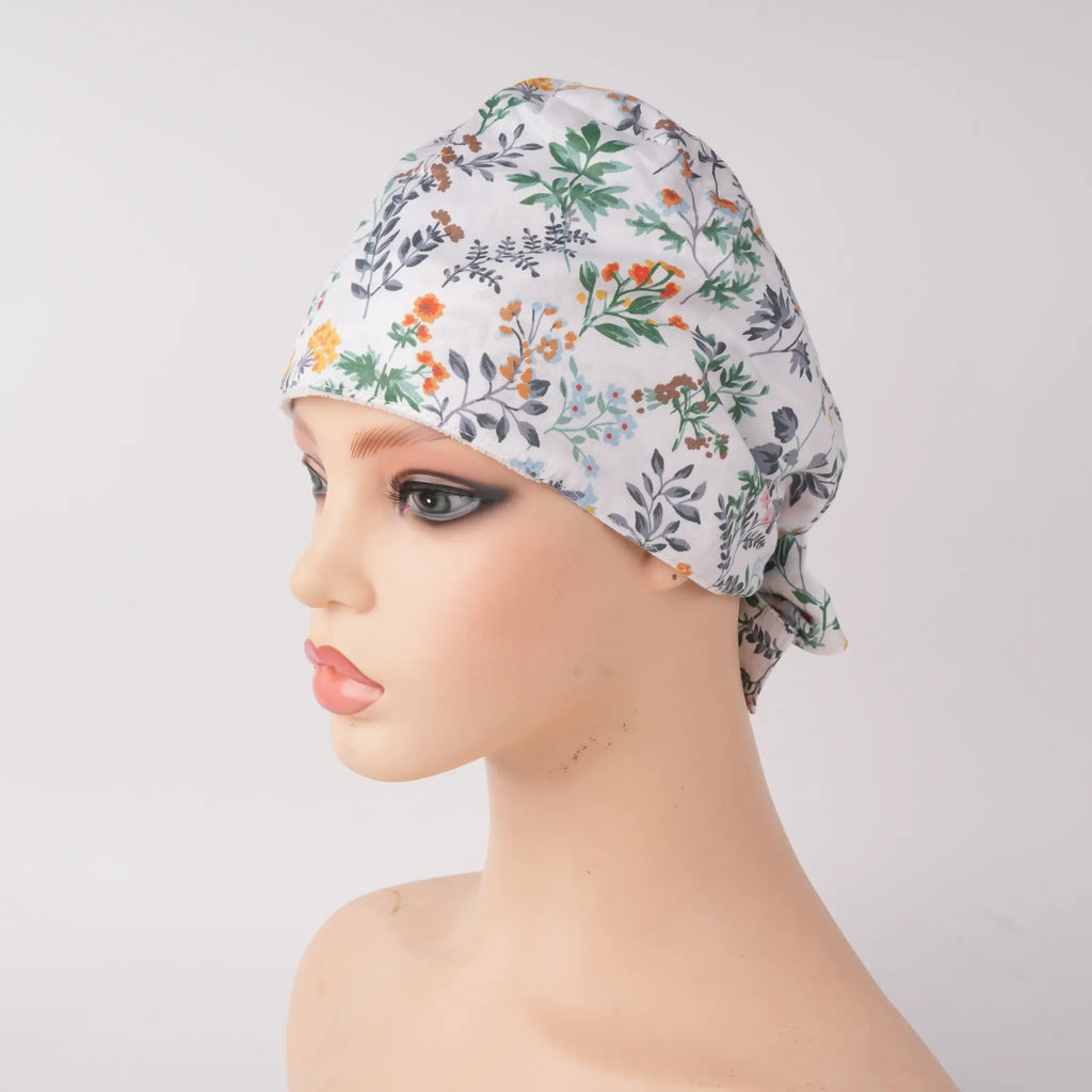 Green Botanical Tie Back Scrub Cap