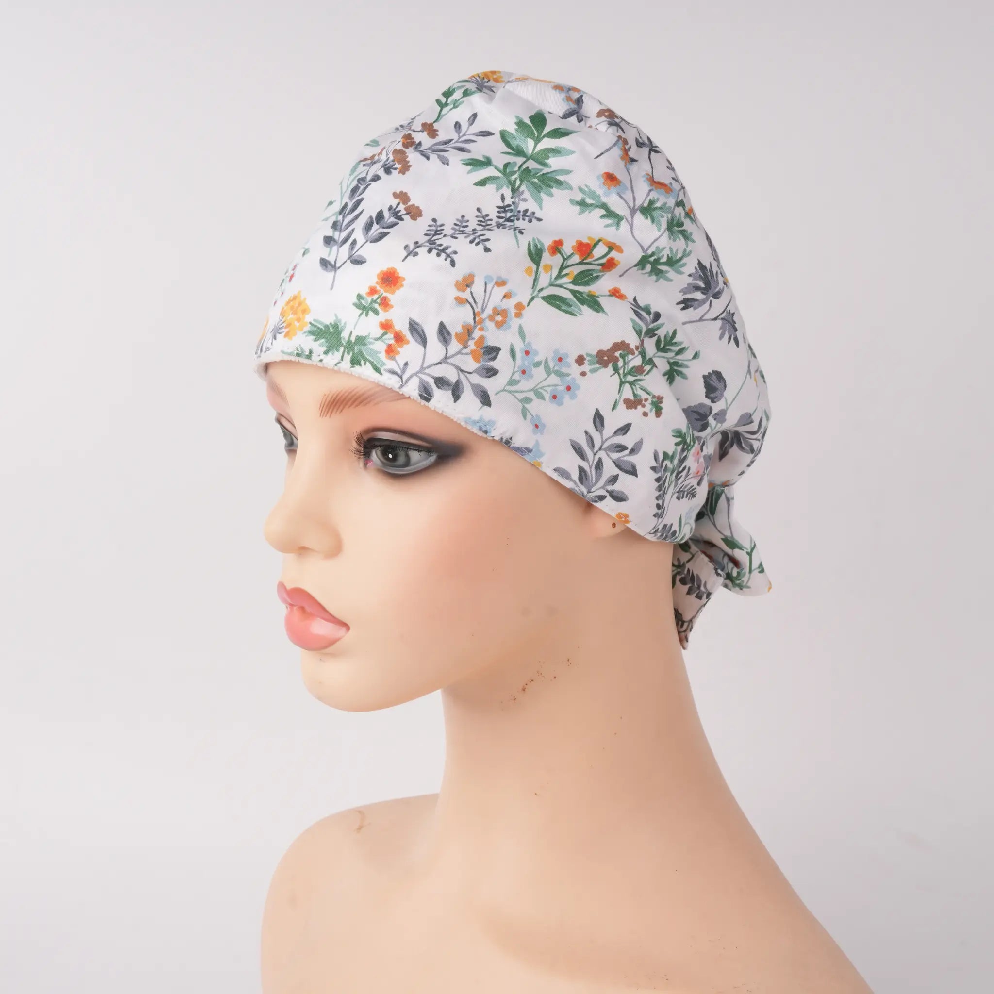 Green Botanical Tie Back Scrub Cap