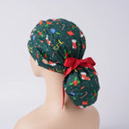 Green Christmas Ponytail Scrub Cap