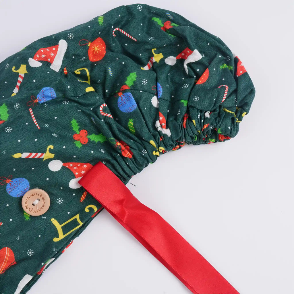 Green Christmas Ponytail Scrub Cap