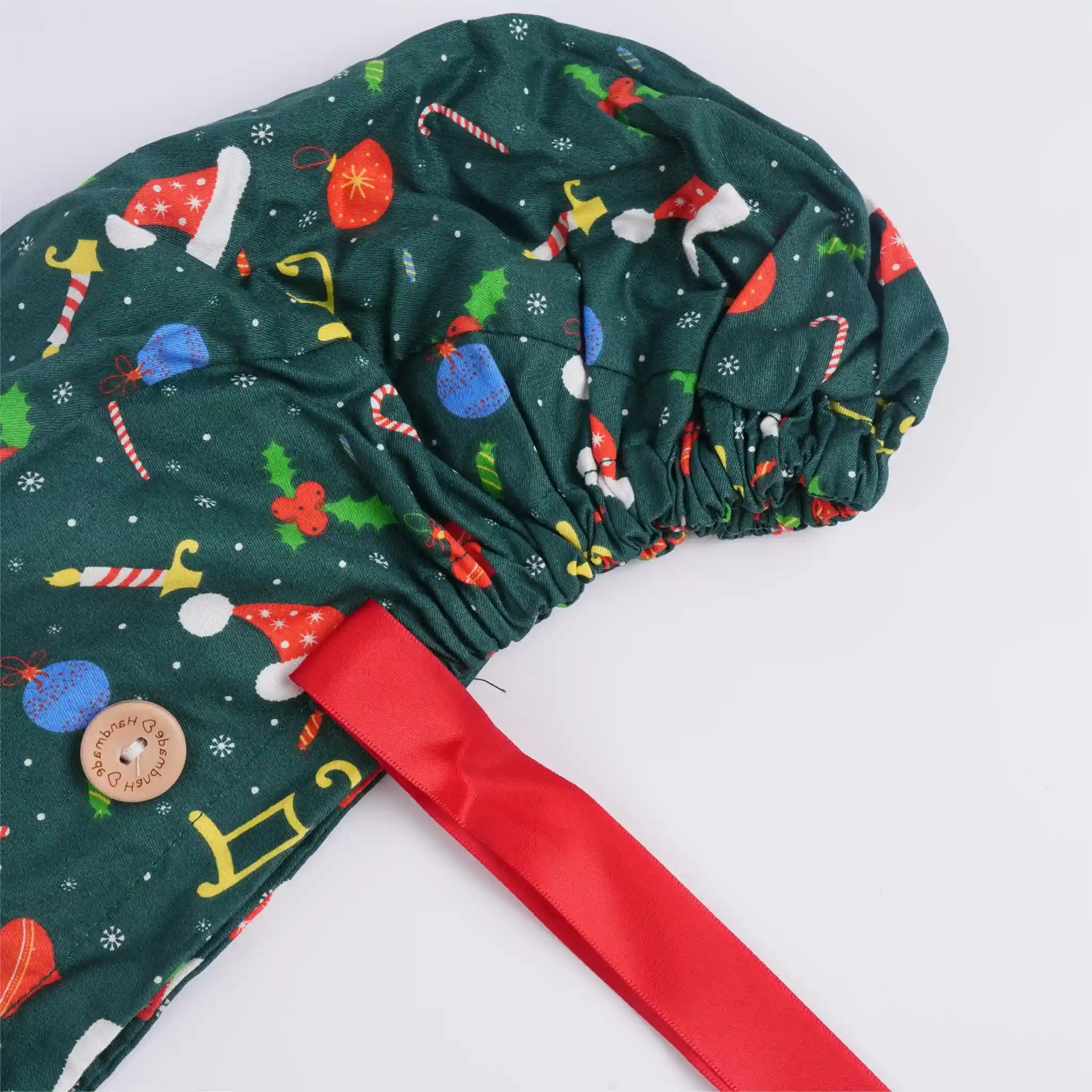 Green Christmas Ponytail Scrub Cap