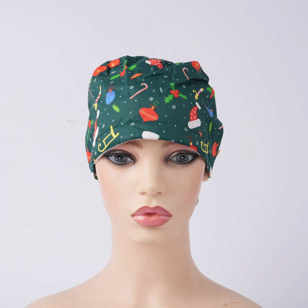 Green Christmas Ponytail Scrub Cap