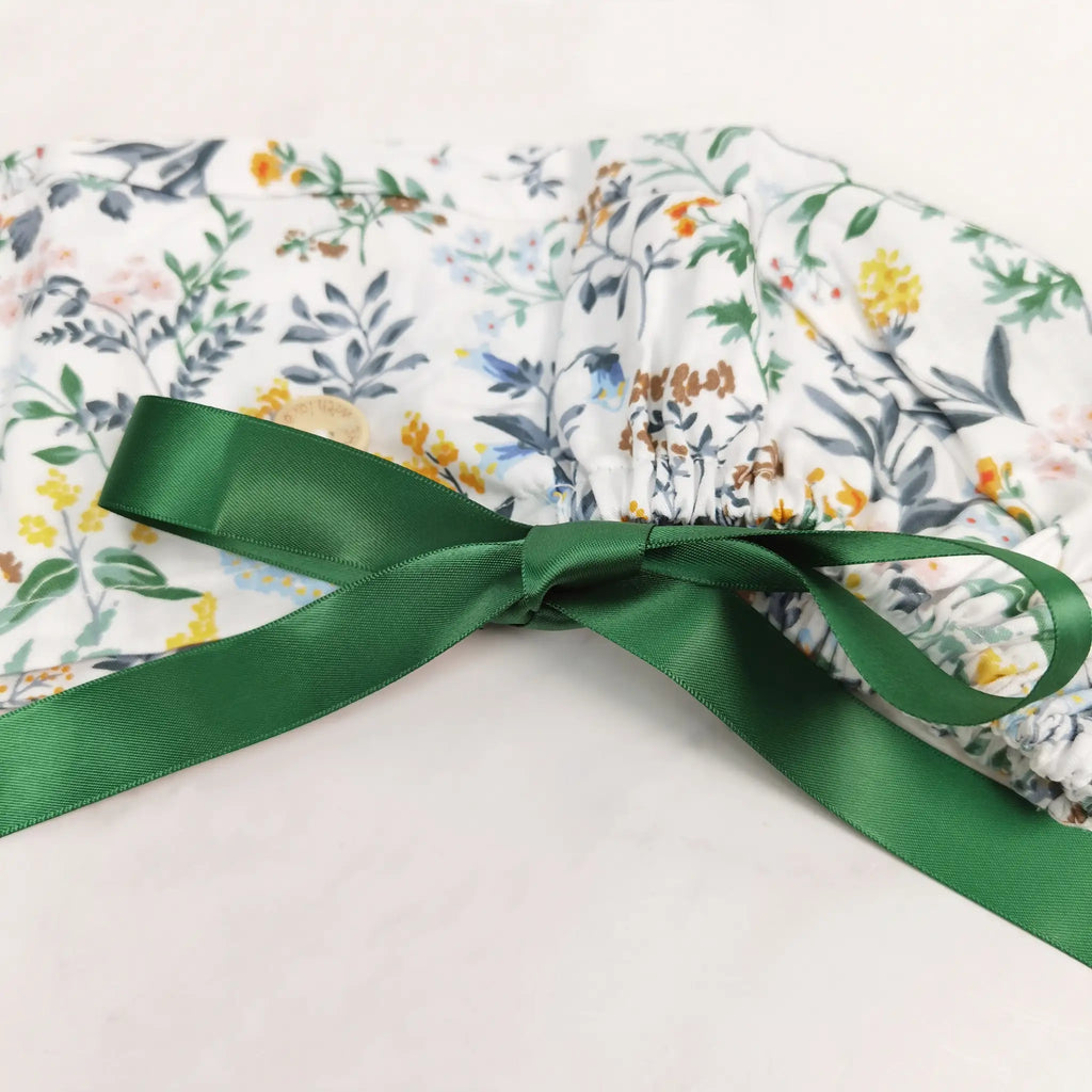 Green Floral Ponytail Scrub Cap