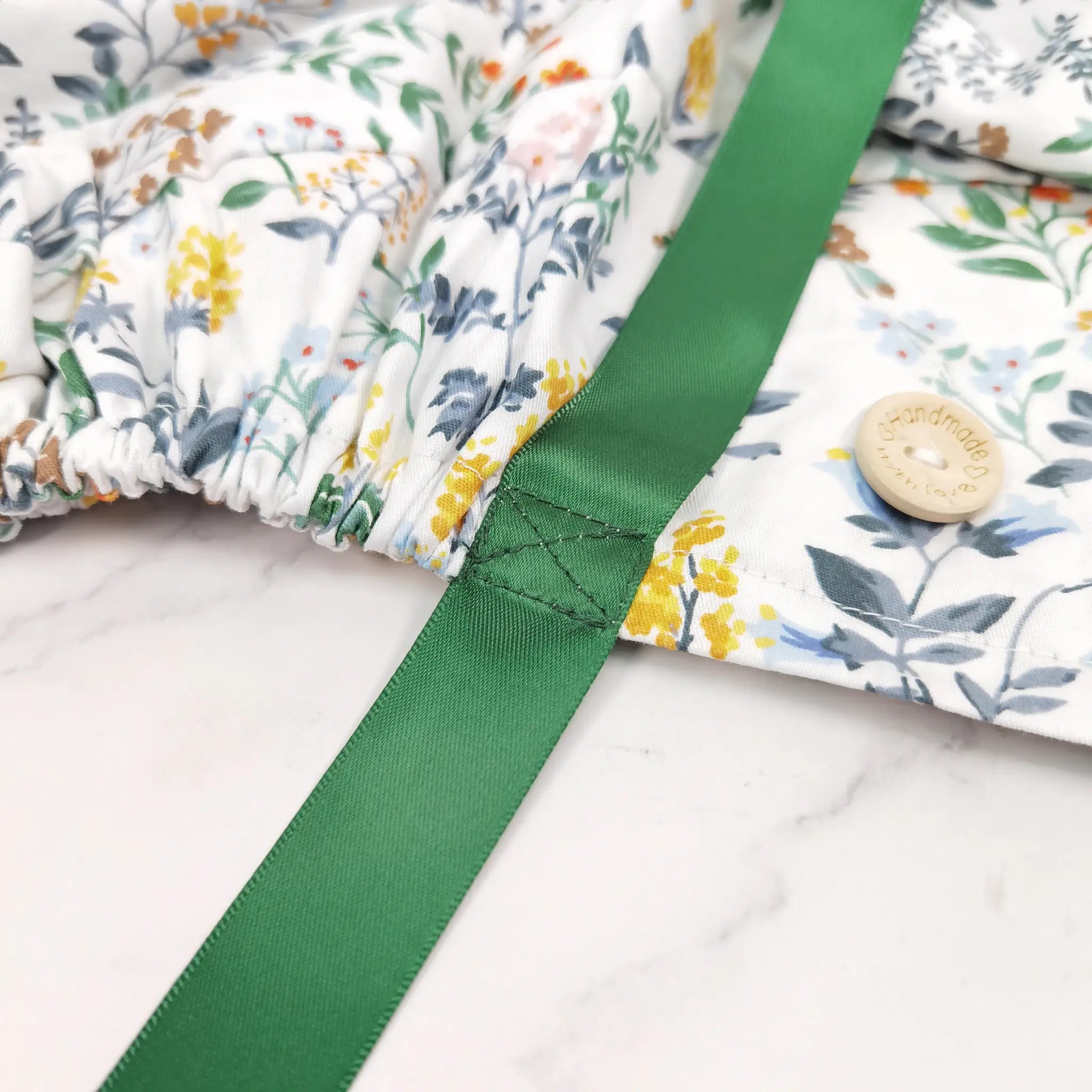 Green Floral Ponytail Scrub Cap