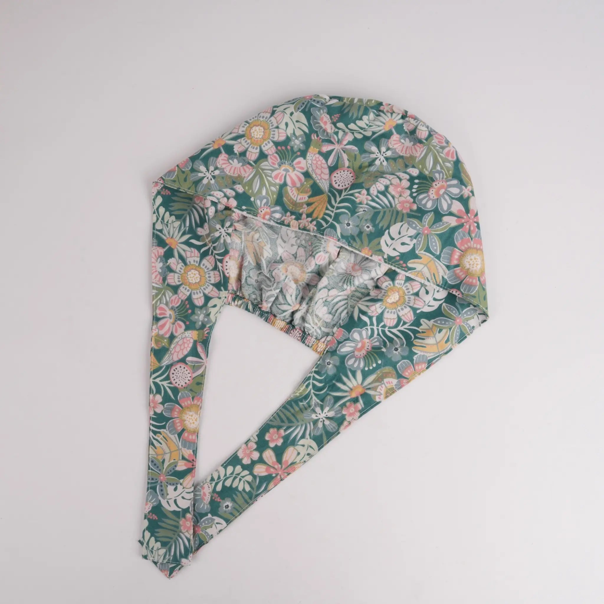 Green Floral Tie Back Scrub Cap