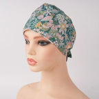 Green Floral Tie Back Scrub Cap