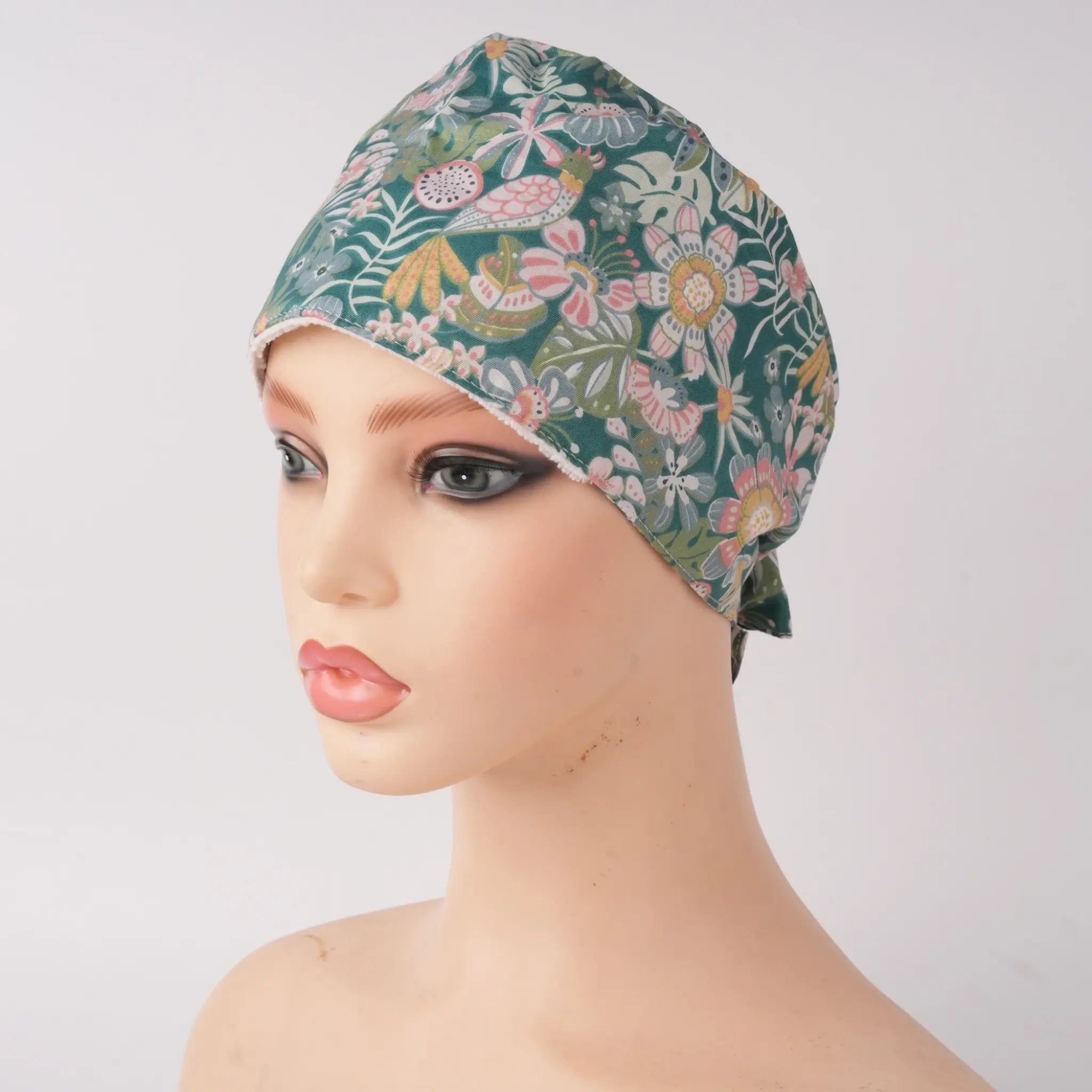 Green Floral Tie Back Scrub Cap