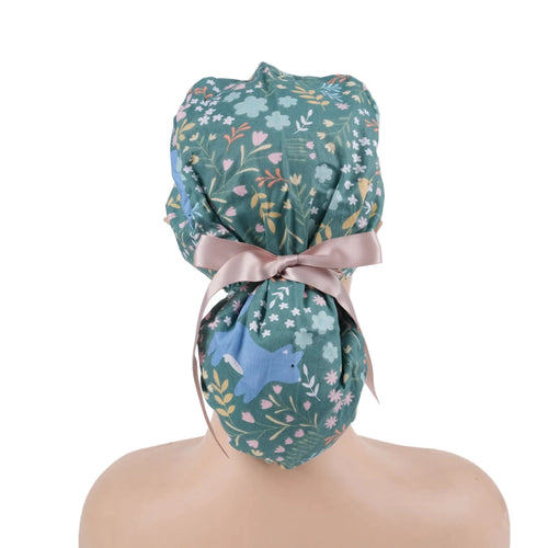 Animal Flowers Ponytail Scrub Cap