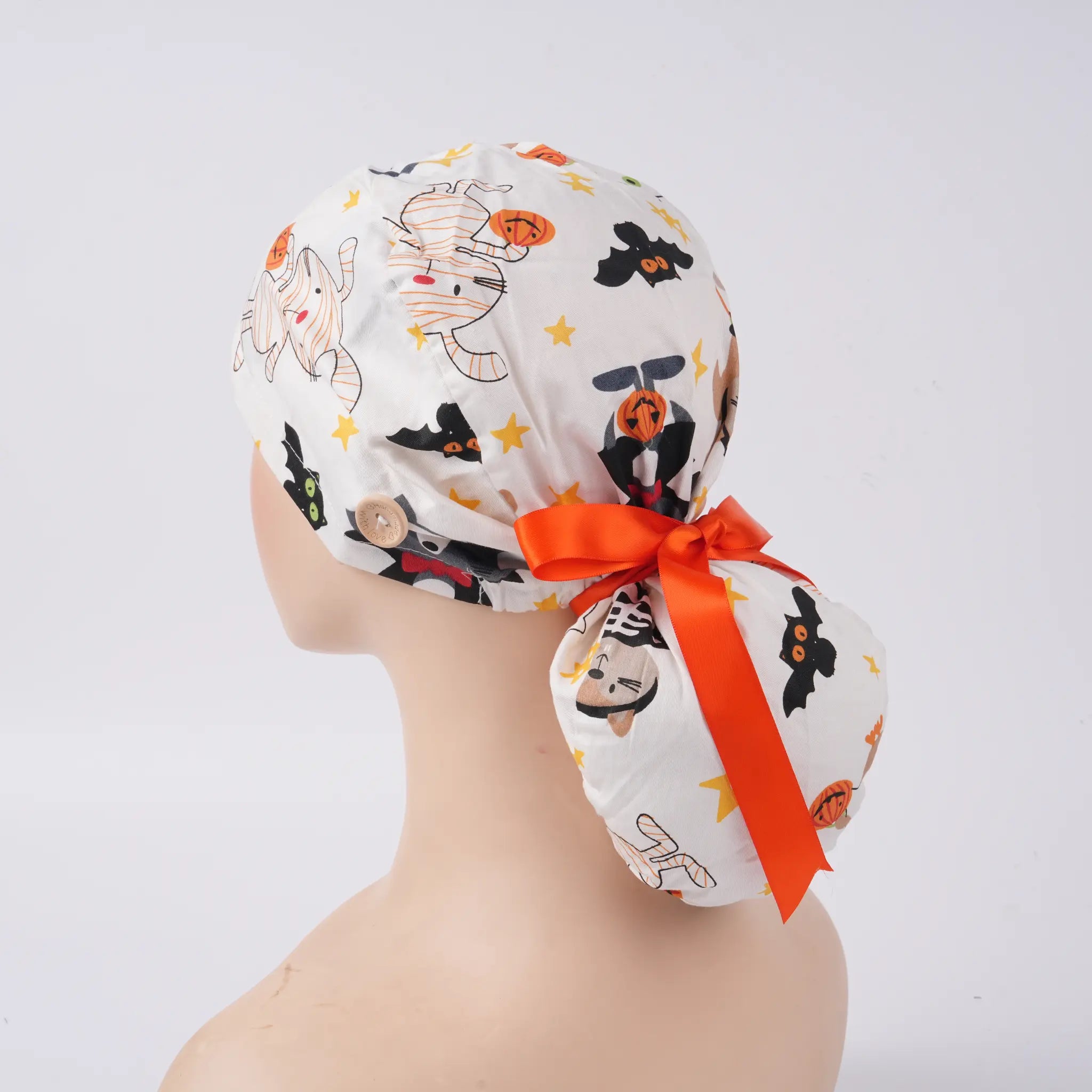 Halloween Bunny Ponytail Scrub Cap