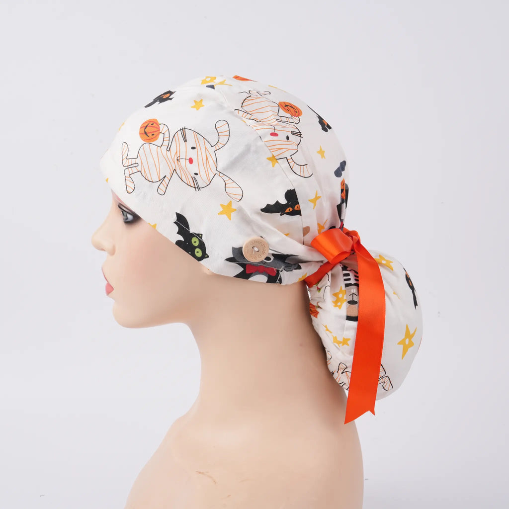 Halloween Bunny Ponytail Scrub Cap