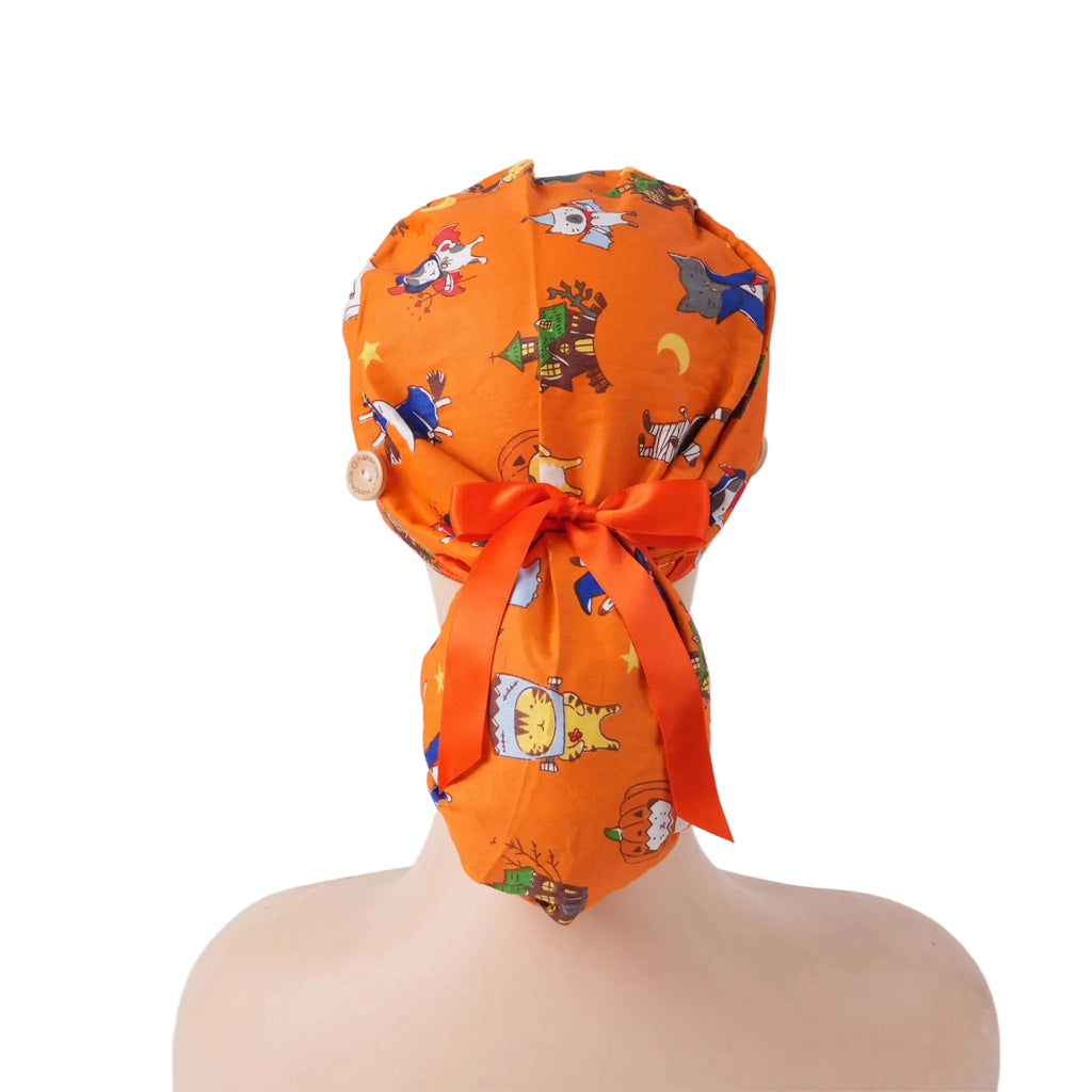 Halloween Cat Ponytail Scrub Cap