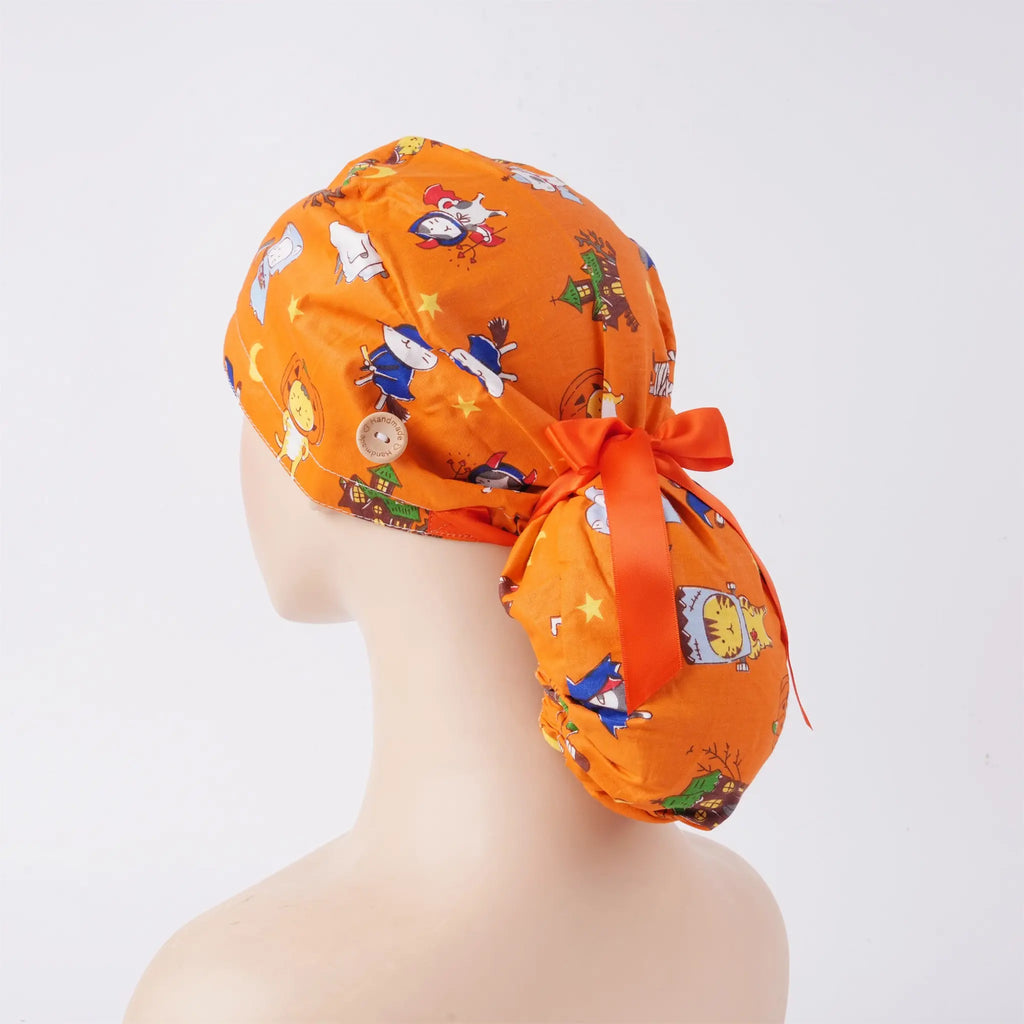 Halloween Cat Ponytail Scrub Cap