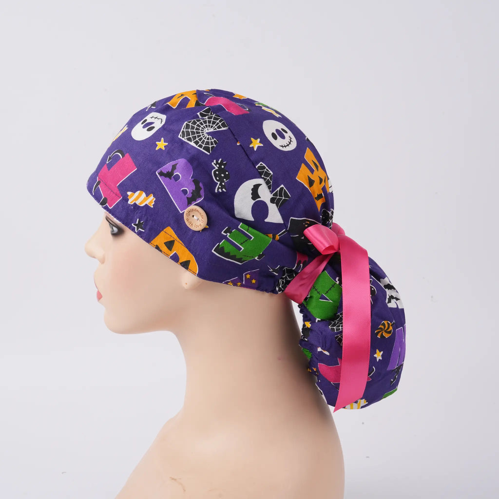 Halloween Ponytail Scrub Cap