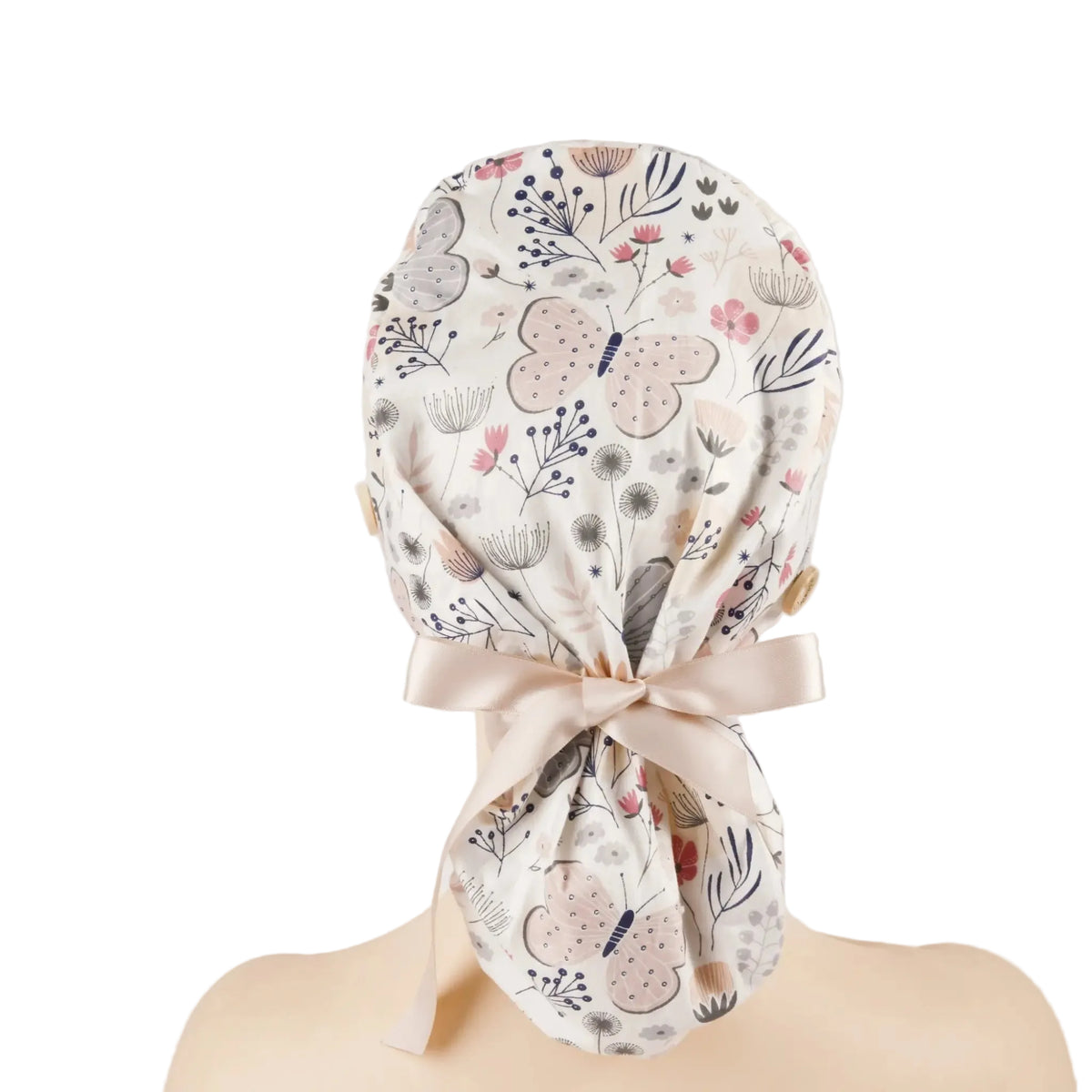 Butterfly Florals Ponytail Scrub Cap