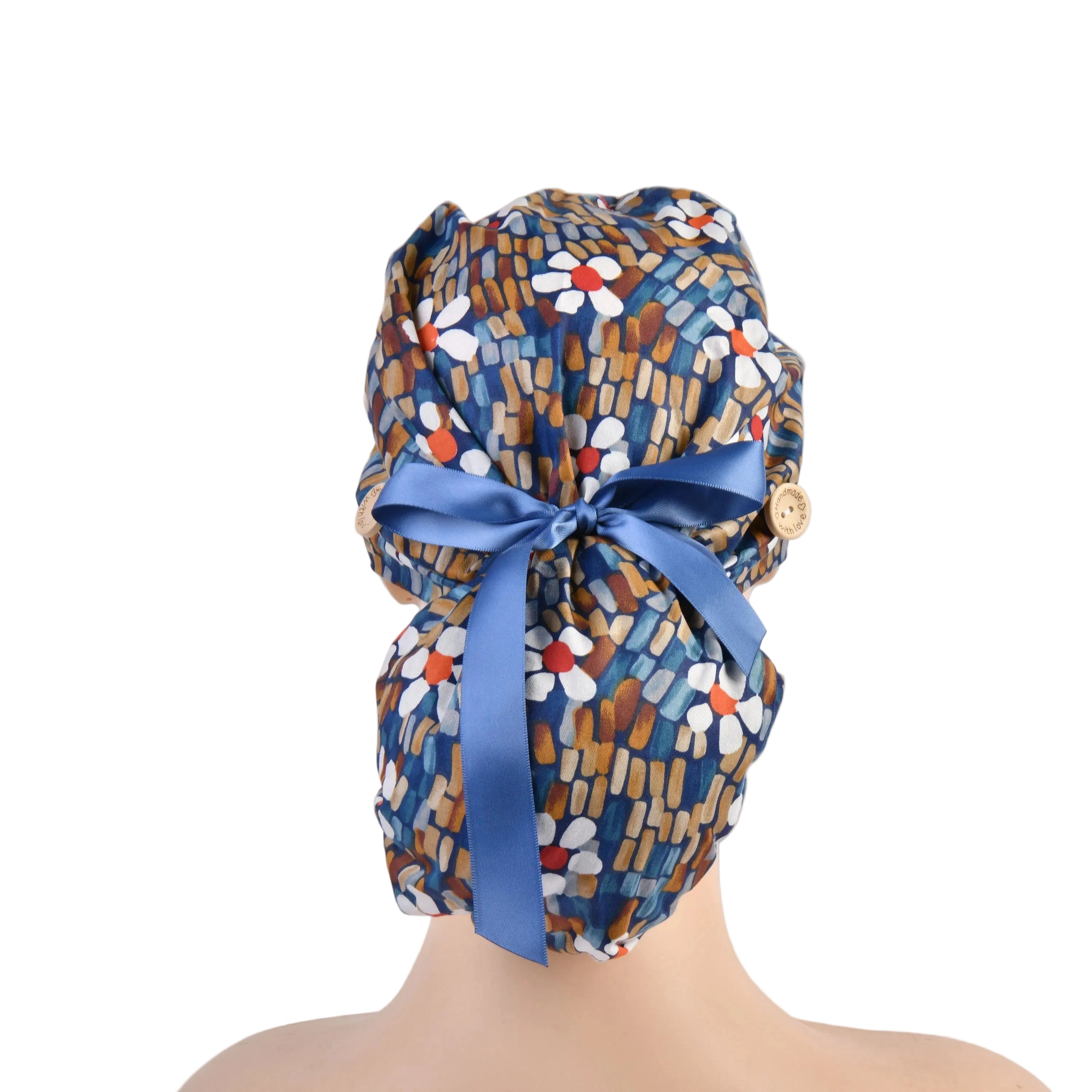 Abstract Flowers Ponytail Scrub Cap