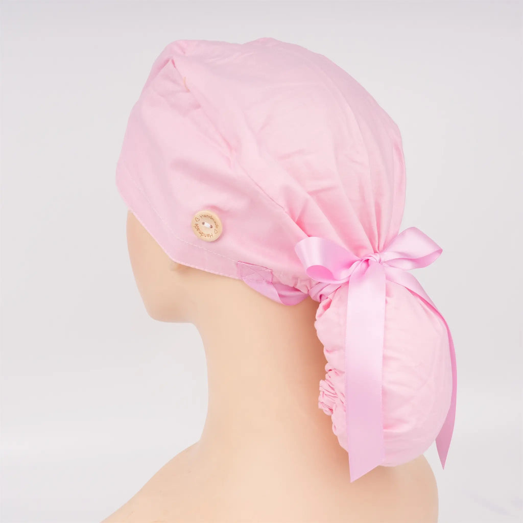 Solid Light Pink Ponytail Scrub Cap