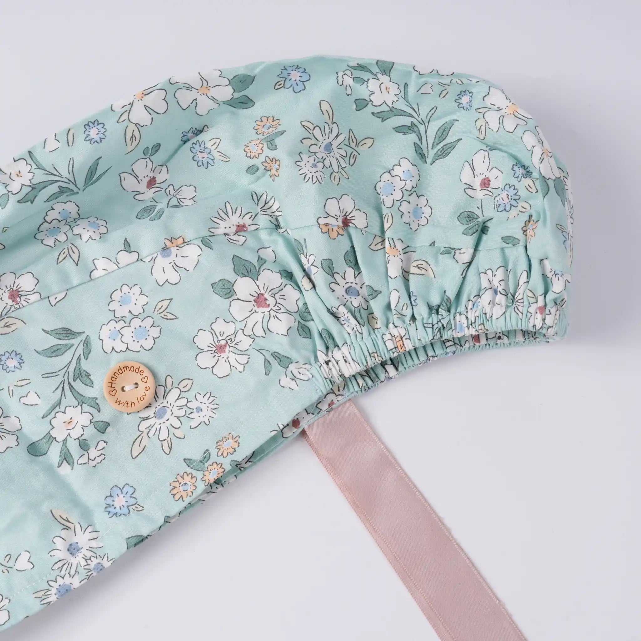 Mint Green Flower Ponytail Scrub Cap