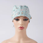 Mint Green Flower Ponytail Scrub Cap
