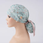 Mint Green Flower Ponytail Scrub Cap