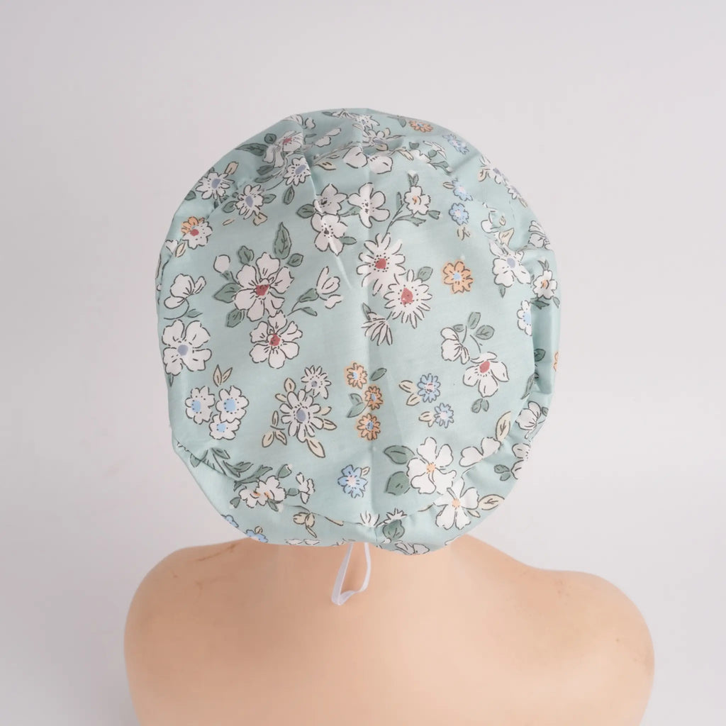 Mint Green Floral Euro Scrub Cap
