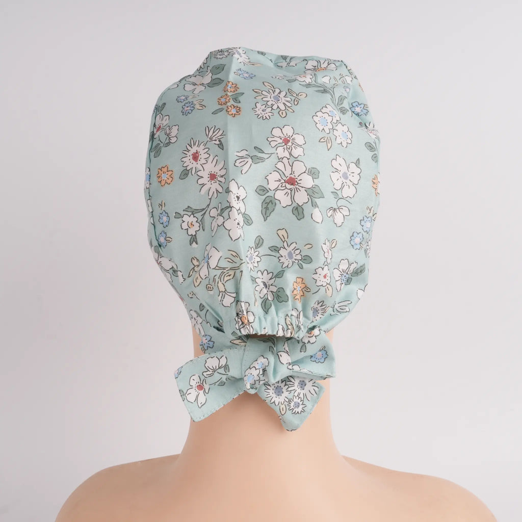 Mint Green Flower Tie Back Scrub Cap