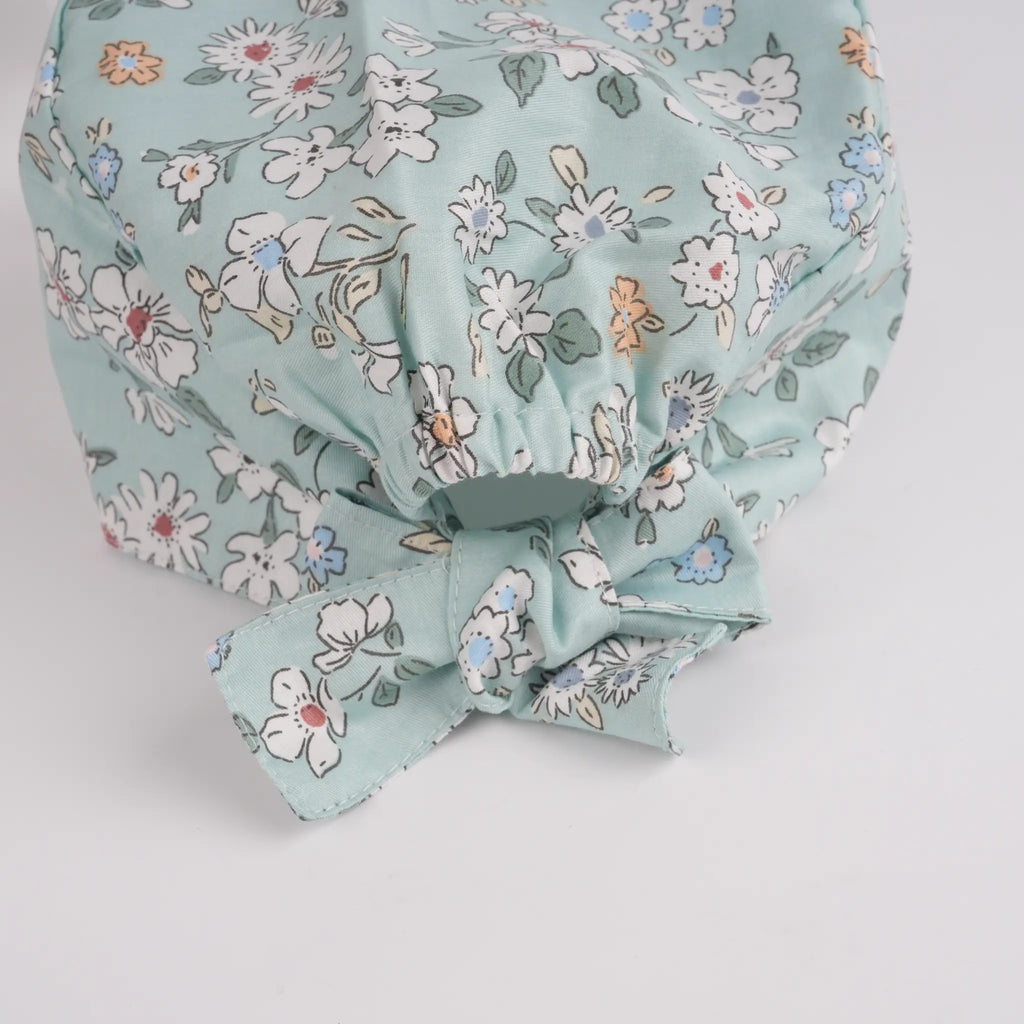 Mint Green Flower Tie Back Scrub Cap