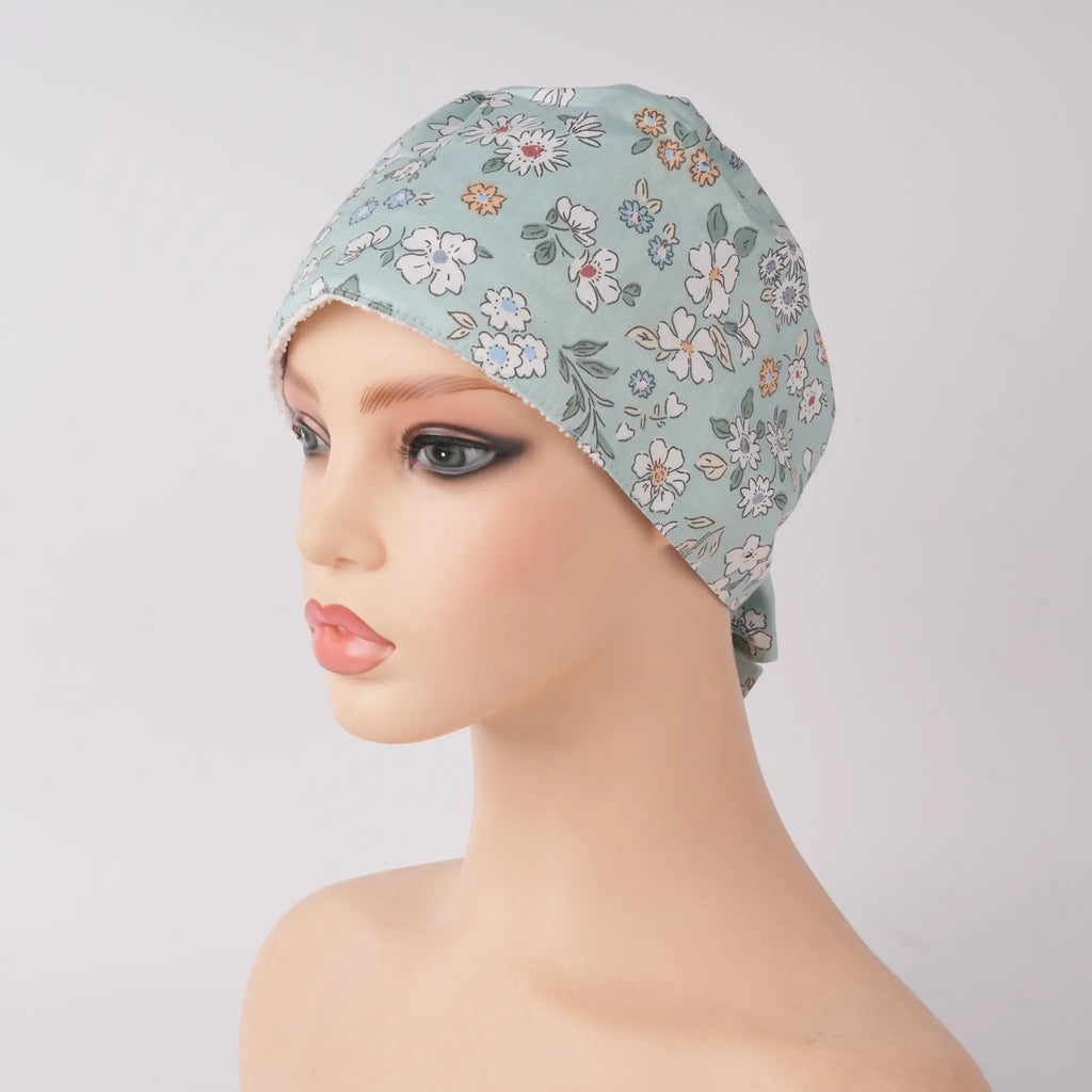 Mint Green Flower Tie Back Scrub Cap