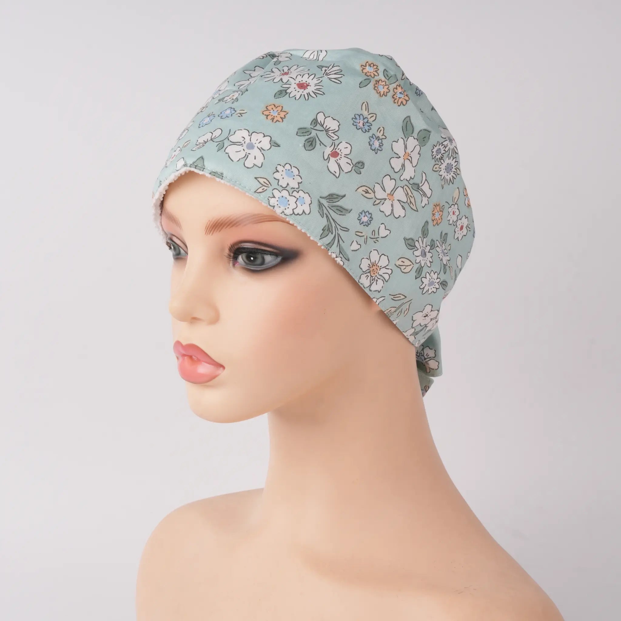 Mint Green Flower Tie Back Scrub Cap