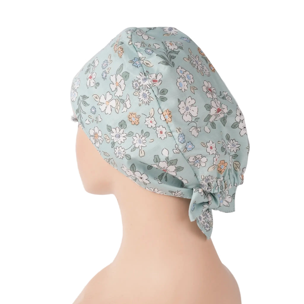 Mint Green Flower Tie Back Scrub Cap